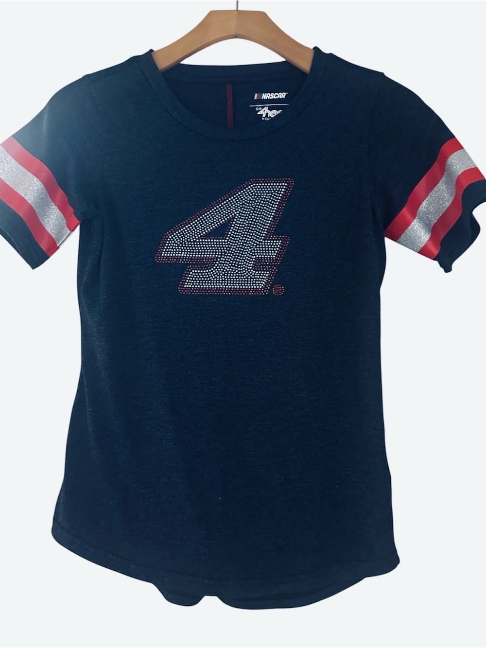 Nascar Navy Short-Sleeve Tee with Red & Silver Stripes and Rhinestone 4